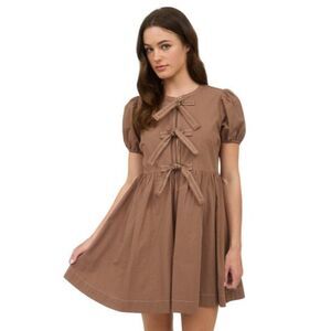 Blue Pepper Brown Babydoll Mini Dress Size M NWT